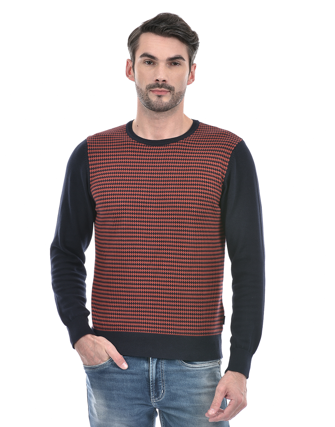 Numero Uno Men Houndstooth Navy Sweater